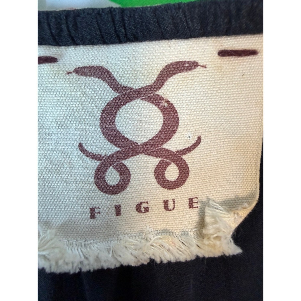 Figue Embroidered Peasant Blouse Womens OS Boho Pom Pom Balloon Sleeve Black - Picture 6 of 7